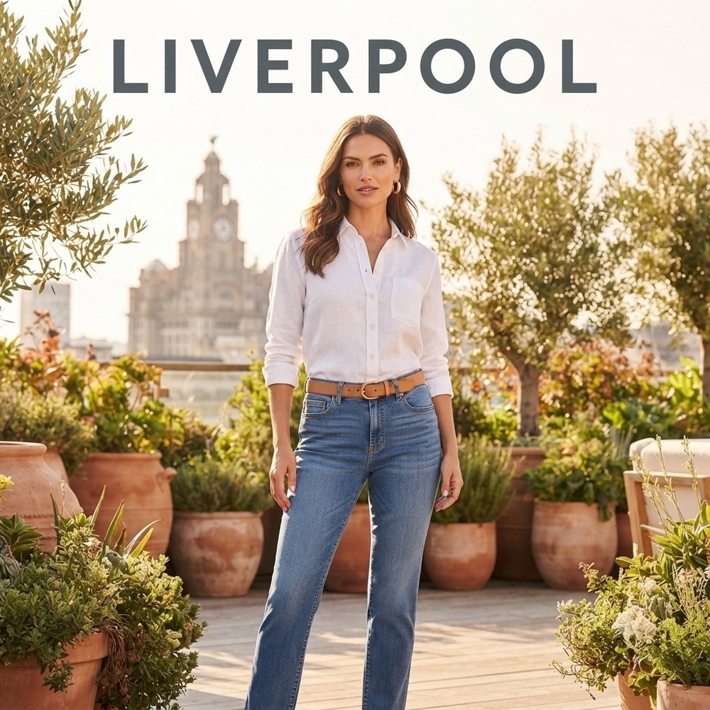 Liverpool Los Angeles Womens Blue Straight Leg Jeans Mid Rise Denim 29W 32L